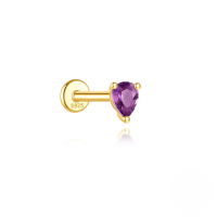 wholesale S925 Sterling Silver Geometric Zircon-inlaid Natural Amethyst Flat Threaded Ear Cartilage Stud-Single gold #4