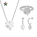 wholesale S925 Sterling Silver INS Style Four-Leaf Clover Earrings Necklace Ring Set for Women, Smooth Texture Fashionable Light Luxury-0-0