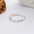 wholesale S925 Silver Irregular Broken Silver Spliced Pearl Fashion Ins Style Creative Design Elastic Ring-0-3