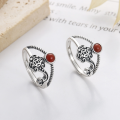 wholesale S925 Sterling Silver Vintage Chinese Style Double-Layer Ruyi Auspicious Clouds Inlaid with Southern Red Agate Ring Ethnic Finger Ring for Index Finger-0-0