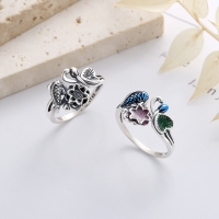 wholesale S925 Sterling Silver Retro Resin Lotus Carp Seedpod Creative Adjustable Ring for Women-YFJ538/approx. 3.6g Adjustable opening