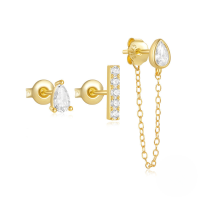 wholesale S925 Sterling Silver With Inlaid Zircons Star And Moon Marquise Earrings, Ear Hoops, Popular Among European And American Ins Trendsetters-Set of 3 - Gold#3 925 Silver