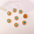 wholesale S925 gold-plated silver natural turquoise four-leaf clover oval accessory bracelet necklace charm DIY semi-finished product-0-7