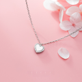 wholesale S925 Silver Necklace for Women, Japanese and Korean Style, Minimalist and Fresh, Polished Heart with Diamond Inlay, Fashion Accessory D8208-0-2
