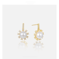 wholesale S925 Sterling Silver Pearl Earrings with Zircon and Shell Pearl, Creative Floral Ear Studs, Korean Style Fashion Elegant-0-0