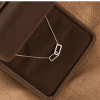 wholesale S925 Sterling Silver Square Double Ring Necklace for Women, Summer Minimalist Luxury High-End Sense Versatile Ins Style Collarbone Chain-Platinum 925 silver
