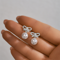 wholesale 925 Sterling Silver Hot-sale Personalized Zircon Bow Pearl Stud Earrings, Korean Style-0-3