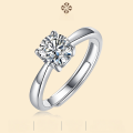 wholesale S925 Silver Adjustable Ring Simple and Elegant Four-Prong Solitaire Moissanite Ring for Women, Live Sale-0-0