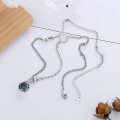 wholesale S925 sterling silver vintage minimalist French-style green zirconia pendant beaded necklace-0-1