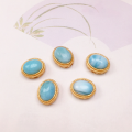 wholesale S925 gold-plated silver natural Larimar oval bean square accessories bracelet bead DIY handmade spacer beads-0-4