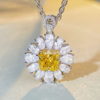 wholesale S925 Sterling Silver Full Diamond Flower Bud Yellow Diamond Pendant European and American Cross-Border Collarbone Chain Sterling Silver Necklace for Women Wholesale-Cross Chain-XL026 925 Silver