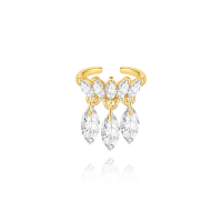 wholesale S925 Sterling Silver Marquise Cut Blue Opal Zircon Accent Fringe Drop Clip-on Earrings, Korean Style Unique Design-Single gold #3&gt;925 silver