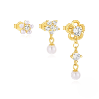 wholesale S925 Sterling Silver Irregular Geometric Petal Tassel Zircon And Pearl Earring Set For Women-3-piece set, gold#4&gt;925 silver