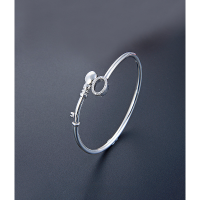wholesale 990 Sterling Silver Minimalist Round Line Bracelet with Diamond Creative Personalized Key Opening Silver Bangle for Women Wholesale-Silver s990 silver