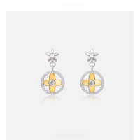 wholesale S925 Sterling Silver Diamond-Studded Sweet Lucky Four-Leaf Clover Ear Studs Earrings for Women, New Korean Style Fashion Elegant Jewelry Ear Accessories-003518-Gold S925 Silver