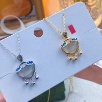 wholesale S925 Sterling Silver Fashion Artisan Enamel White Ruyi Bell Peace Lock Pendant Necklace, Minimalist Chinese Style Design-Enamel Ruyi Lock - Gold > 925 Silver