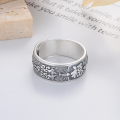 wholesale S990 Silver Adjustable Retro Creative "Fu" Character Inner Wall Buddhist Mantra Ring for Cultivation and Mindfulness-0-3