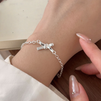 wholesale S925 Sterling Silver Bow Bracelet for Women, Fresh and Delicate, Simple and Elegant, Sweet Style, New Trend-Sterling silver