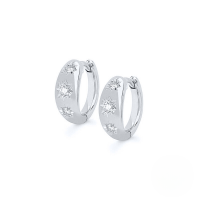 wholesale S925 Sterling Silver Octagonal Star Inlaid Zircon Ear Clasp Hoop Earrings, Aliexpress Hot Sale Ins Creative Style-Platinum