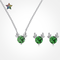 wholesale S925 Sterling Silver Korean Light Luxury Style Deer Antler Zircon Design Exquisite High-end Matching Set for Women-Gold and green diamond DY1D0439-SK-GN 925 silver