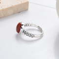 wholesale S925 Sterling Silver Vintage Antique Style Coin Design Trendy Southern Red Agate Adjustable Open Ring for Women-0-3