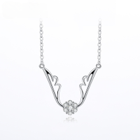 wholesale S925 silver Korean minimalist pendant necklace, Christmas gift set chain with diamond accents, fashionable and unique deer antler collarbone chain-Fashion necklace>925 silver