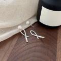 wholesale S925 Sterling Silver Line Intersection Natural Pearl Earrings for Women, Small and Unique, Versatile, Two Ways to Wear, Trendy Earrings-0-4