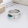 wholesale S925 pure silver matte wide-face mantra resin blue lotus ring ethnic Chinese-style index finger ring-0-3