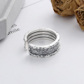 wholesale S925 Sterling Silver Retro Neutral-toned Minimalist Style Irregular Growth Texture Trendy Streetwear Adjustable Ring-0-1