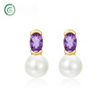 wholesale S925 Sterling Silver Japanese and Korean New Style Natural Freshwater Pearl Amethyst Earrings for Women, Customizable Wholesale from Manufacturer-0-0