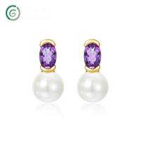 wholesale S925 Sterling Silver Japanese and Korean New Style Natural Freshwater Pearl Amethyst Earrings for Women, Customizable Wholesale from Manufacturer-Freshwater Pearls 925 Silver