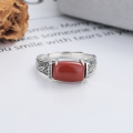 wholesale S925 Sterling Silver Retro Vintage Pattern Design Ring Ethnic Style Southern Red Agate Index Finger Ring-0-1