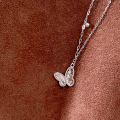 wholesale S999 Silver Butterfly Necklace Women's Viral Crushed Ice Crystal Pendant Forest Style Sweet Minimalist Niche Luxury High-End Sense Collarbone Chain Wholesale-0-1