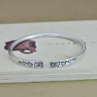 wholesale 9999 Silver Chased Lily of the Valley Blossom Open Bangle for Women, Vintage Pure Silver Literary Niche Fashion Youthful Bracelet-One bracelet (1000109) Pure silver