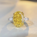 wholesale S925 Sterling Silver High Carbon Diamond Ring Women's 10 Carat Yellow Diamond Ice Flower Cut Oval Shape Pigeon Egg Solitaire Wholesale-0-0
