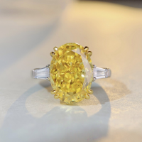 wholesale S925 Sterling Silver High Carbon Diamond Ring Women's 10 Carat Yellow Diamond Ice Flower Cut Oval Shape Pigeon Egg Solitaire Wholesale-Yellow Diamond 5