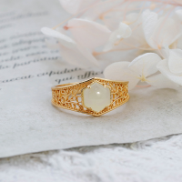 wholesale Wholesale jewelry factory S925 silver plated 14K gold French vintage hollow design Hetian jade ring-Hetian Jade Ring Mido No. 6