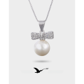 wholesale S925 Sterling Silver Small Fresh Pearl Jewelry Pendant Necklace for Women with Diamond Zircon Shell Pearl Bow Drop-0-0