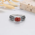 wholesale S925 sterling silver vintage distressed wheat field-inspired unique creative design openable ring with southern red agate-0-4