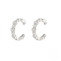 wholesale S925 Sterling Silver C-type Ear Cuff With Rhinestones, Korean Style Pattern, Trendy Ins Ear Jewelry-Platinum