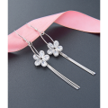 wholesale S925 Sterling Silver Floral Tassel Earrings for Women, Korean Style Fashionable Diamond-Inlaid Elegant Light Luxury Ear Hooks, Cross-Border Supply-0-2
