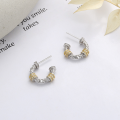 wholesale S925 Sterling Silver Irregular Pattern Embossed Color-Block C-Hoop Diamond Earrings in Euro-American Hip-Hop Punk Style-0-2