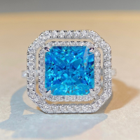 wholesale 925 Sterling Silver Aquamarine Ring Women's Radiant Cut High Carbon Diamond Ring Exaggerated Style Banquet Ring-Pink Diamond-CBJZ193 No. 6