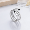 wholesale S925 silver fashion Korean and Japanese multi-layer line black drip glue minimalist plain circle creative trendy open ring-0-0