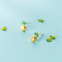wholesale S925 Sterling Silver Gold-Plated Pineapple Stud Earrings for Women, Korean Style Fresh and Sweet Fruit Earrings E9384-S925 silver pair 925 silver