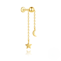 wholesale S925 Sterling Silver Classic Tassel Chain With Zircon Accents Flat Head Threaded Ear Bone Stud Small Gold Bead Earrings-Single gold #7