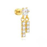 wholesale S925 Sterling Silver Opal Fringe Heart Cylinder Flat Thread Ear Bone Piercing Earring With Zircon Inlay-Single gold #5