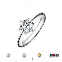 wholesale S925 Silver Classic Six-Prong D Color Moissanite Ring for Women, T-Style Engagement Wedding Ring, Ready-to-Ship Wholesale-Classic Six-Prong Ring (White Moissanite)  US Size 8-50 (GRA Certificate + Black Card Included)