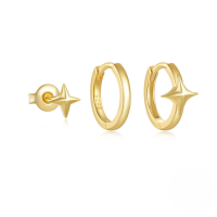 wholesale S925 Sterling Silver With Inlaid Zircons Star And Moon Marquise Earrings, Ear Hoops, Popular Among European And American Ins Trendsetters-3-piece set - Gold #6 925 silver