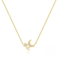 wholesale S925 Sterling Silver Hexagram Moon Opal Necklace With Inlaid Zircons, Vintage Creative European And American Best-seller-Gold 925 silver